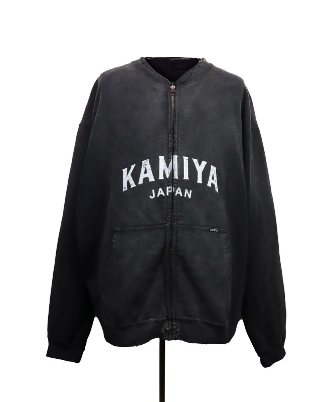 ��25AW��KAMIYA ���ߥ� "KAMIYA logo�� Distressed Zip Sweat Jacket �֥�å� G15JK075