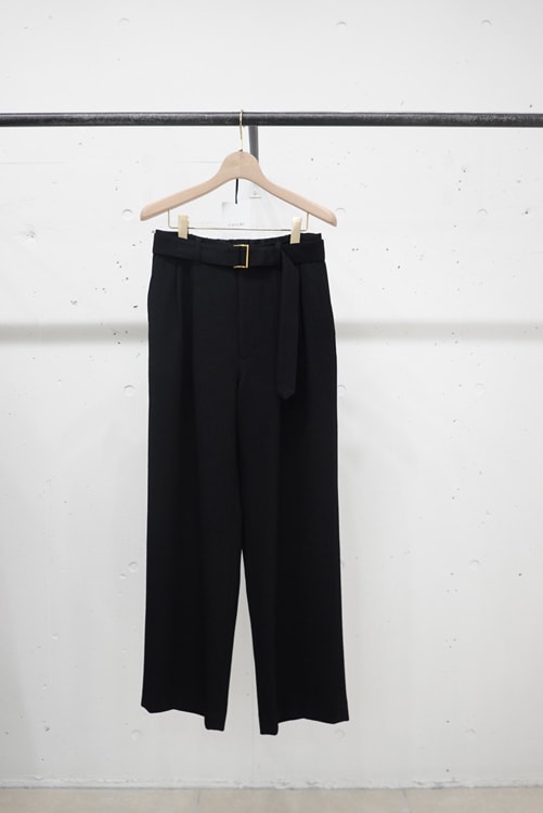 CULLNI ����� Slub Tweed 2 Tuck Wide Pants with Long Belt BLACK 24-AW-038B