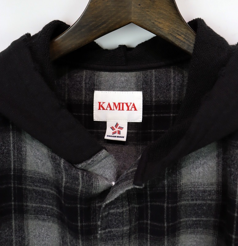25AWKAMIYA ߥ Hooded Check Shirt ֥å G15SH055