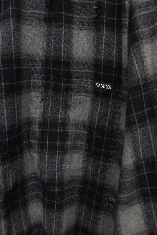25AWKAMIYA ߥ Hooded Check Shirt ֥å G15SH055