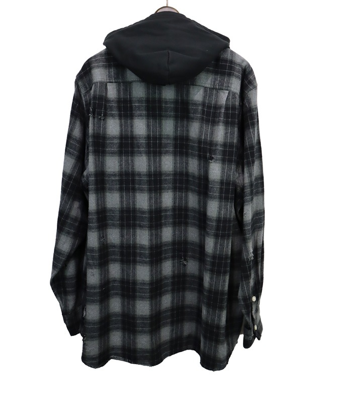 25AWKAMIYA ߥ Hooded Check Shirt ֥å G15SH055