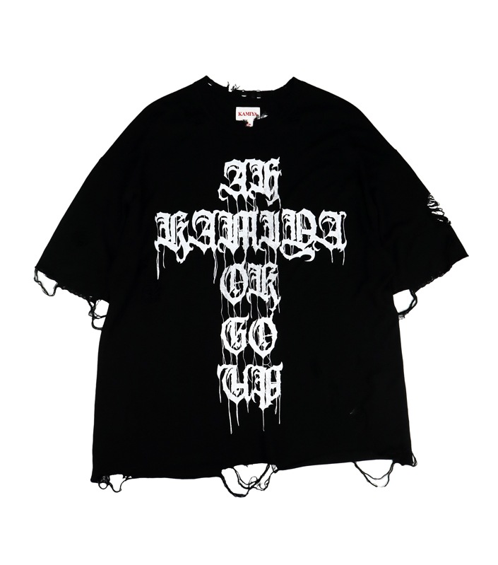 KAMIYA カミヤ 24SS PRINTED KNIT TEE ダメージ加工 24SS】KAMIYA カミヤ PRINTED KNIT TEE ブラック G12TS051 の通販