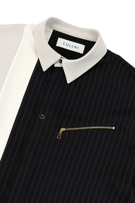 CULLNI ����� Double Satin Bi Color Short Sleeve Shirt NAVY STxGRAY 25-SS-032