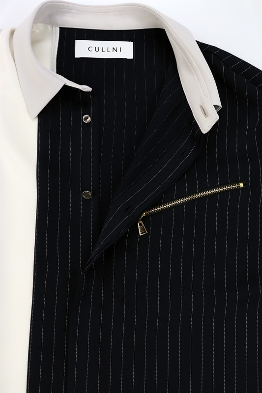 CULLNI ����� Double Satin Bi Color Short Sleeve Shirt NAVY STxGRAY 25-SS-032