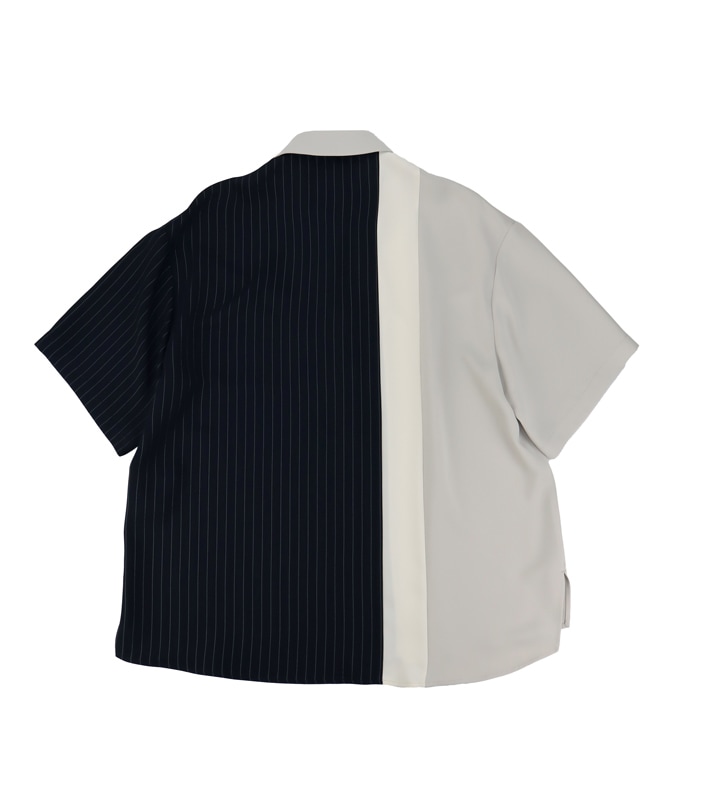 CULLNI ����� Double Satin Bi Color Short Sleeve Shirt NAVY STxGRAY 25-SS-032