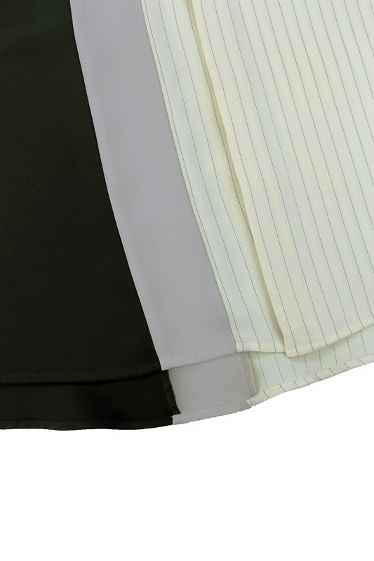 CULLNI ����� Double Satin Bi Color Short Sleeve Shirt WHITE STxCHARCOAL 25-SS-032