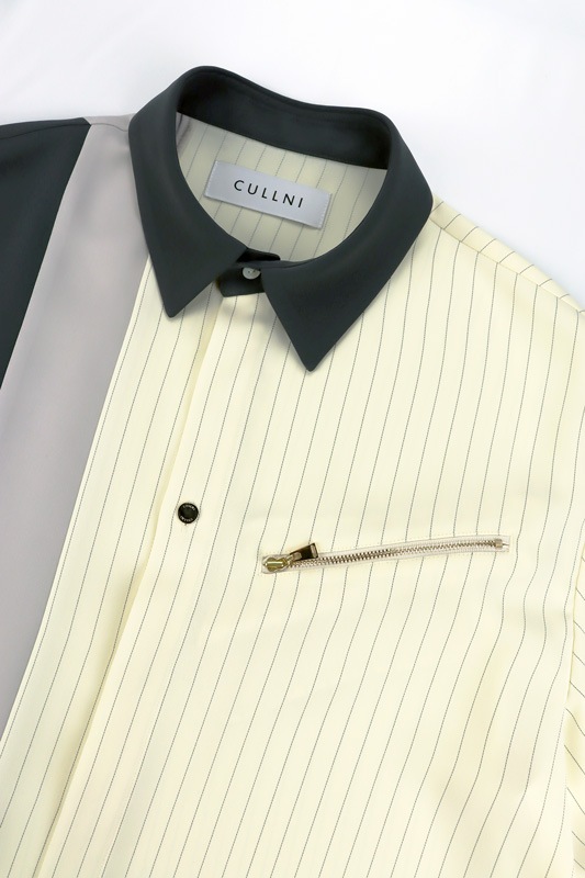 CULLNI[クルニ] シャツ サイズ:2 ホワイト/クリーム セール】Double Satin Stripe Chin Tab Shirt（シャツ/ブラウス