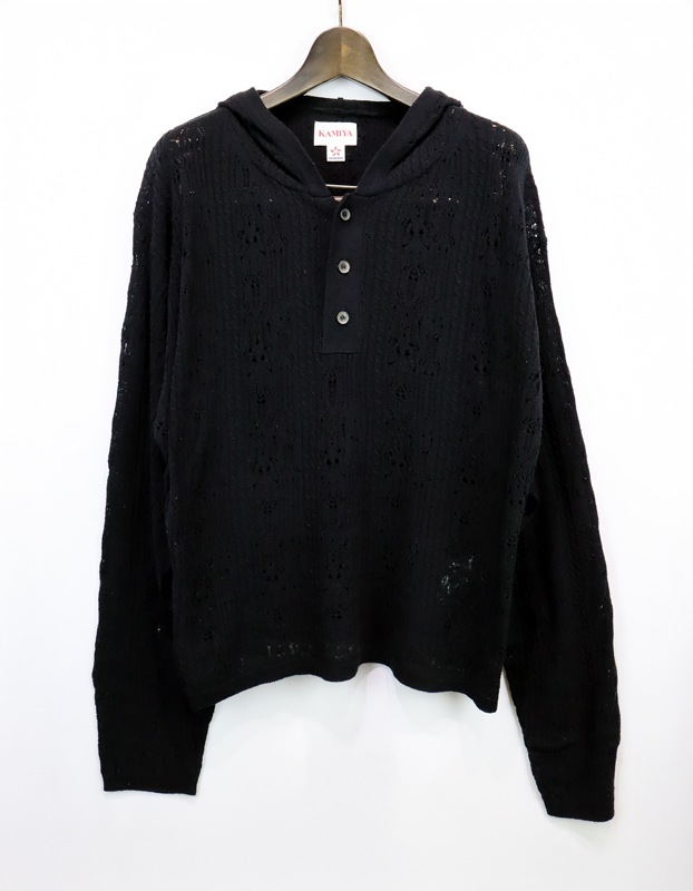 ��26SS��KAMIYA ���ߥ� Silk Lace Knit Hoodie �֥�å� G16HD060