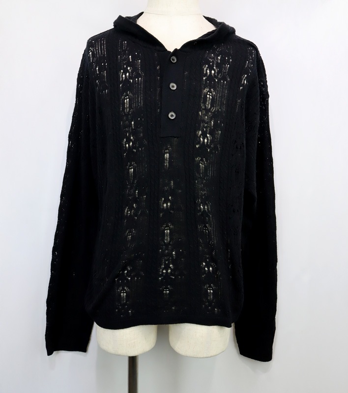 ��26SS��KAMIYA ���ߥ� Silk Lace Knit Hoodie �֥�å� G16HD060