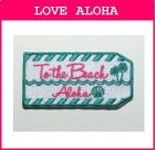 To the Beach　Aloha　タグ風　(ホワイト＆ピンク)|SURF＆BEACH|アイロンアップリケ
