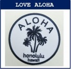 ALOHA ヤシ honolulu-hawaii　白ネイビー　大　　(丸型）|丸型シリーズ|アイロンアップリケ