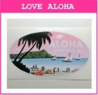ハワイアン　防水ステッカー　ALOHA WAIKIKI BEACH　(だ円　大)
