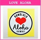 ハワイアン　防水ステッカー　HONOLULU&#10084; Aloha HAWAII　赤ハート　丸 (中)