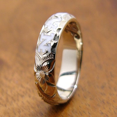 ゴールド 4mm幅 エナメル文字 リング「厚み1mm・バレル型（表面が