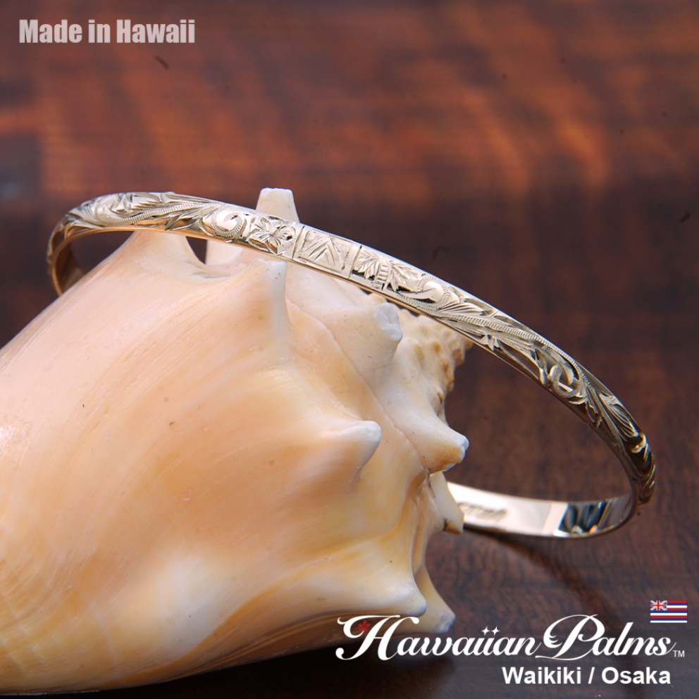 ゴールド 4mm幅 マウナケア＆伝統を受け継ぐ バングル「厚み1mm