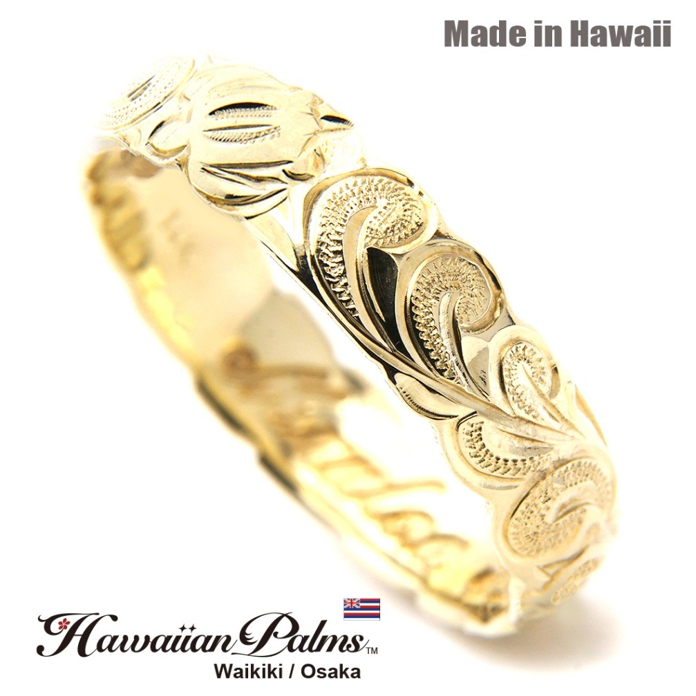 幸せを運ぶハワイの神様ホヌ！ゴールド 4mm幅 高貴な波のリング