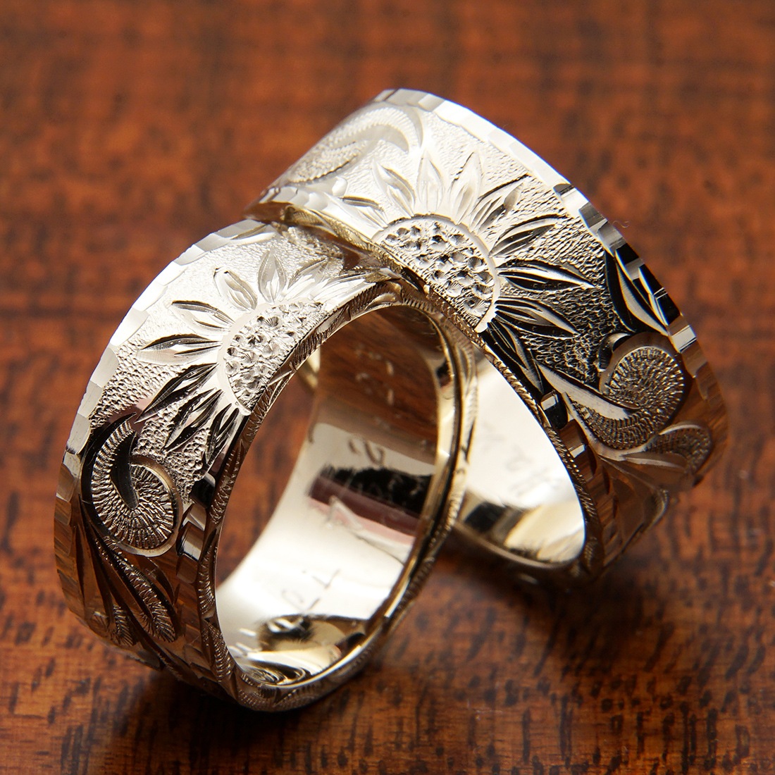 シルバー 10mm幅 ひまわり ペアリング 2点セット「厚み1mm