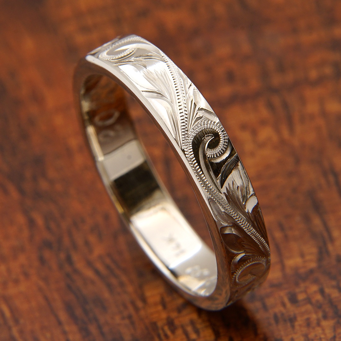 ゴールド 4mm幅 ひまわり ペアリング「厚み1mm、フラット型（表面が