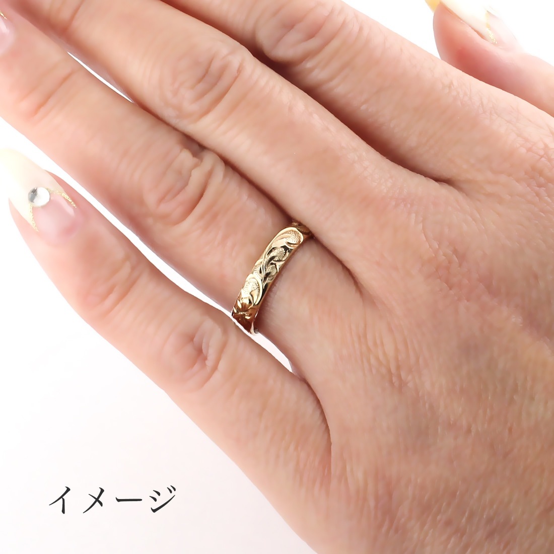 幸せを運ぶハワイの神様ホヌ！ゴールド 4mm幅 高貴な波のリング