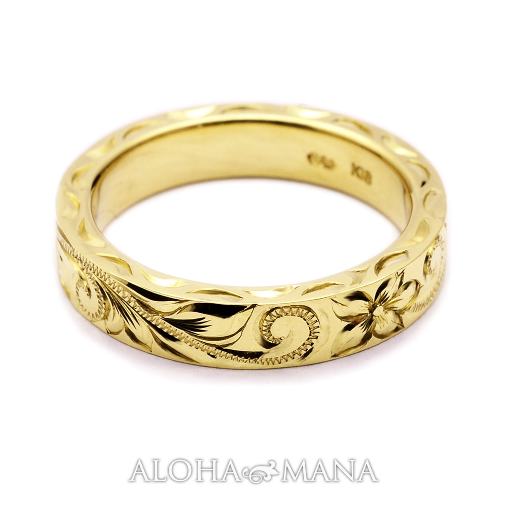 オーダーメイドハワイアンジュエリー/K18 ゴールドリング ハワイアンジュエリー 結婚指輪 シングルトーン フラット