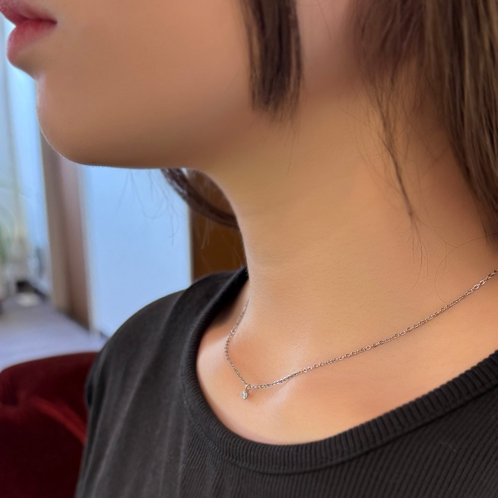 Pt900 ��ܥ������� ��������� �ͥå��쥹  ��γ ��������� 0.10ct   �ڥ����� ���ƥ�쥹�������� �����㥹�����դ� RERALUy Lab Grown rne2148