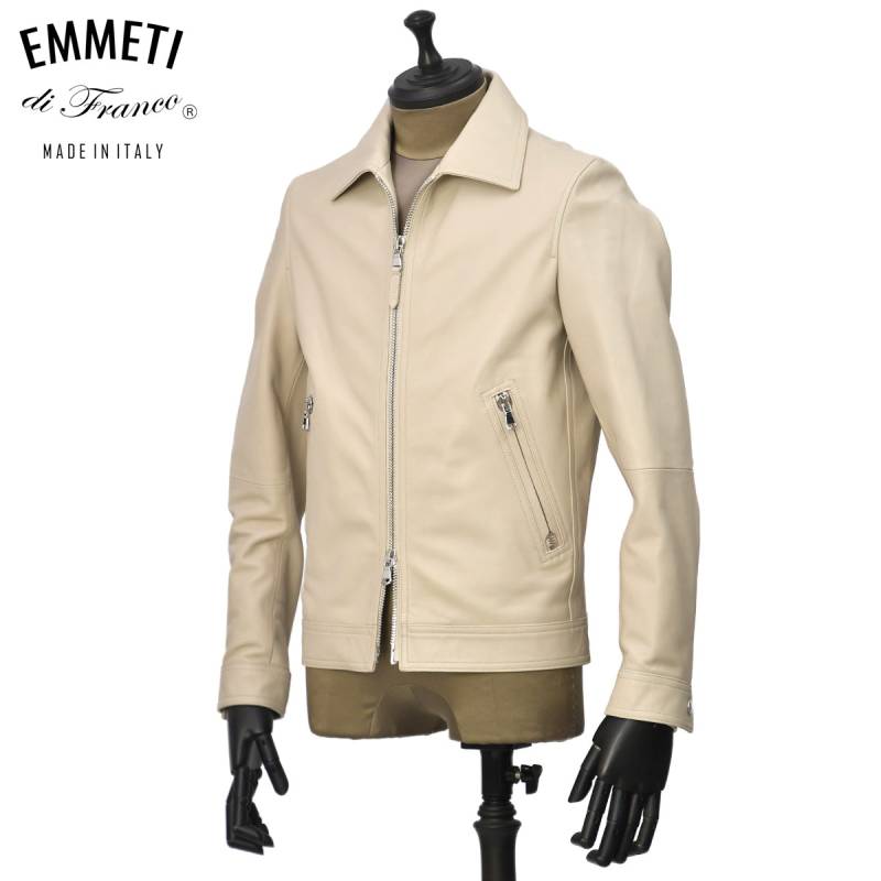 美品■エンメティ　ライダースジャケット　羊革　ラムスキン　アイボリー　52 EMMETI【エンメティ】 CINQUE un ALTRO【チンクエウンアルトロ】