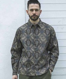 【MR.OLIVEミスターオリーブ】70's BATIK RIP STOP / SQUARE CUT REGULAR COLLAR SHIRT（m243105）(2色)
