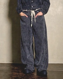 【POINT 2倍】【WIZZARD (ウィザード)】BLEACH DENIM BAGGY PANTS（W25SS-PA01B）（ブラック、ブルー）