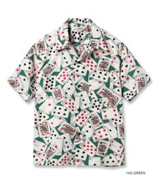 【STAR OF HOLLYWOOD/スターオブハリウッド】 TYPEWRITER COTTON OPEN SHIRT “PLAYING CARDS”（GREEN）