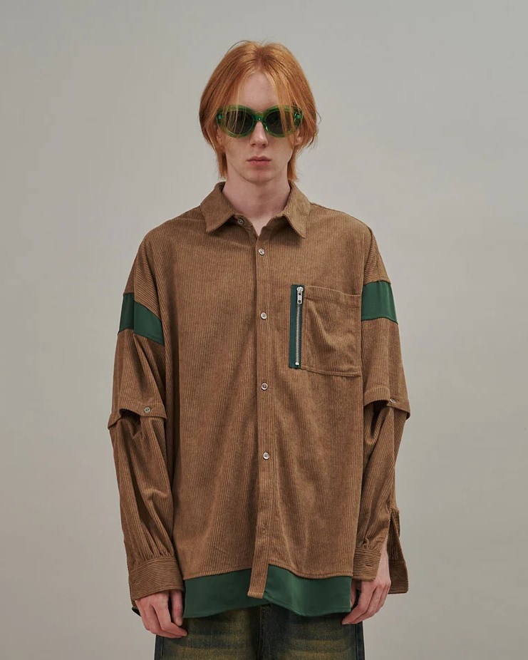 SeeSew】CORDUROY 2WAY BLOCK SHIRTS （240081）（2色