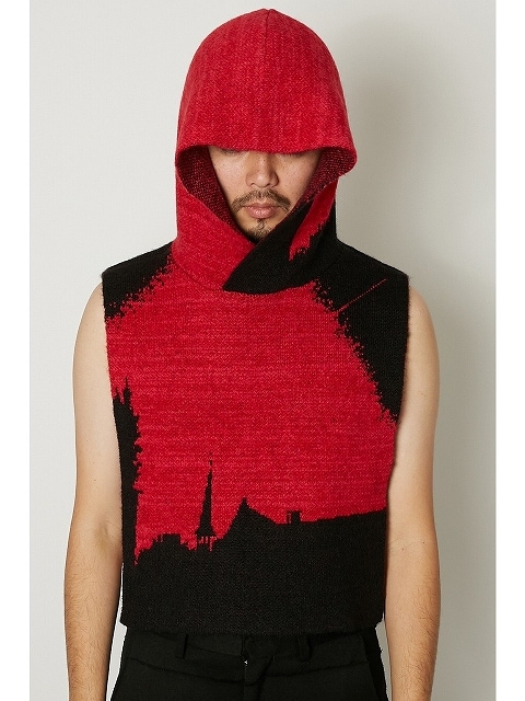 ALMOSTBLACKオールモストブラック】 HOODED KNIT VEST 20AW-KT03 