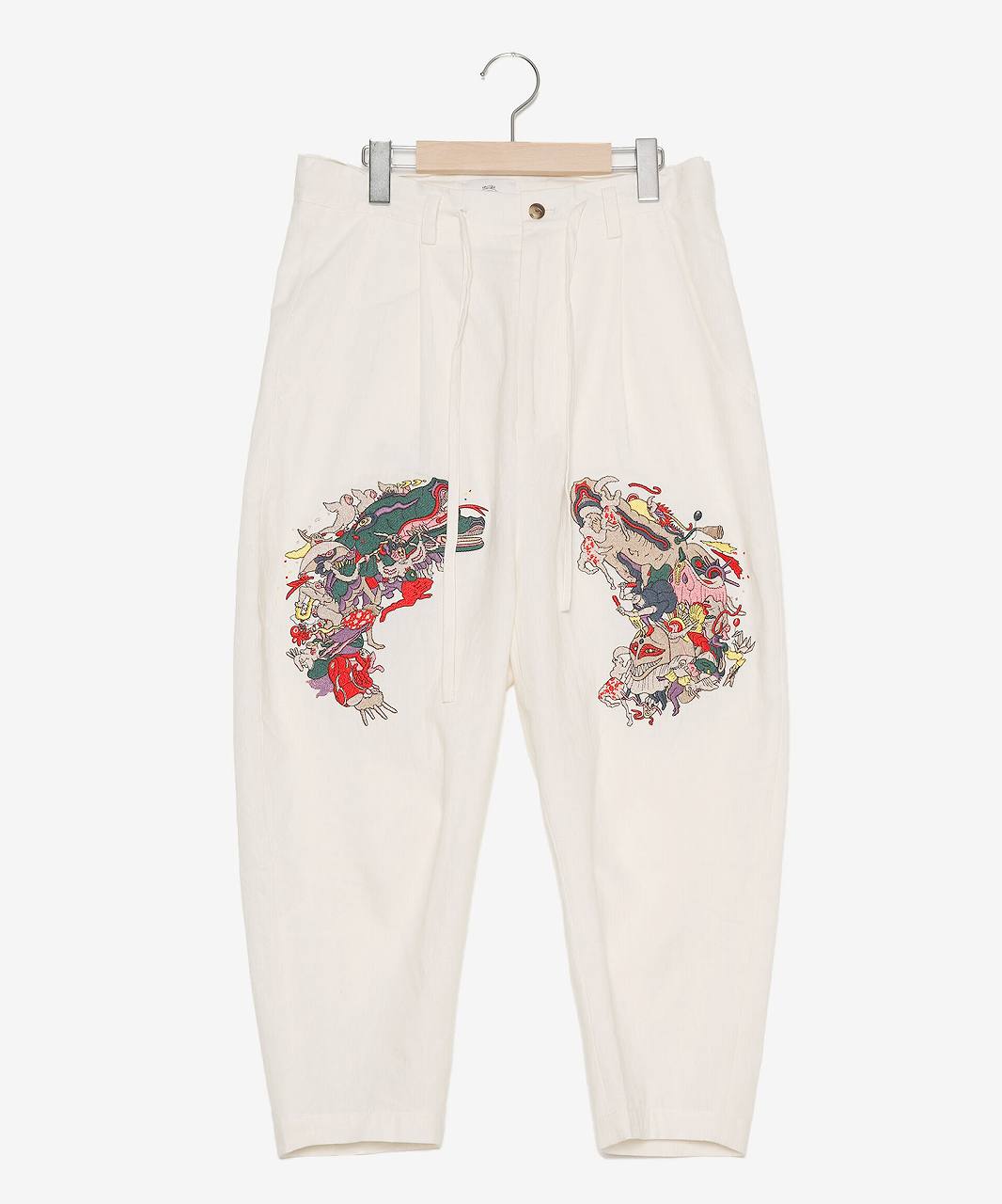 最終価格 STOF リネンウタゲエンブロイパンツ 刺繍 ストフ テーパード 白 STOFストフ】 Linen UTAGE Embroi Pants (SF24SS-12)(2色） | すべての