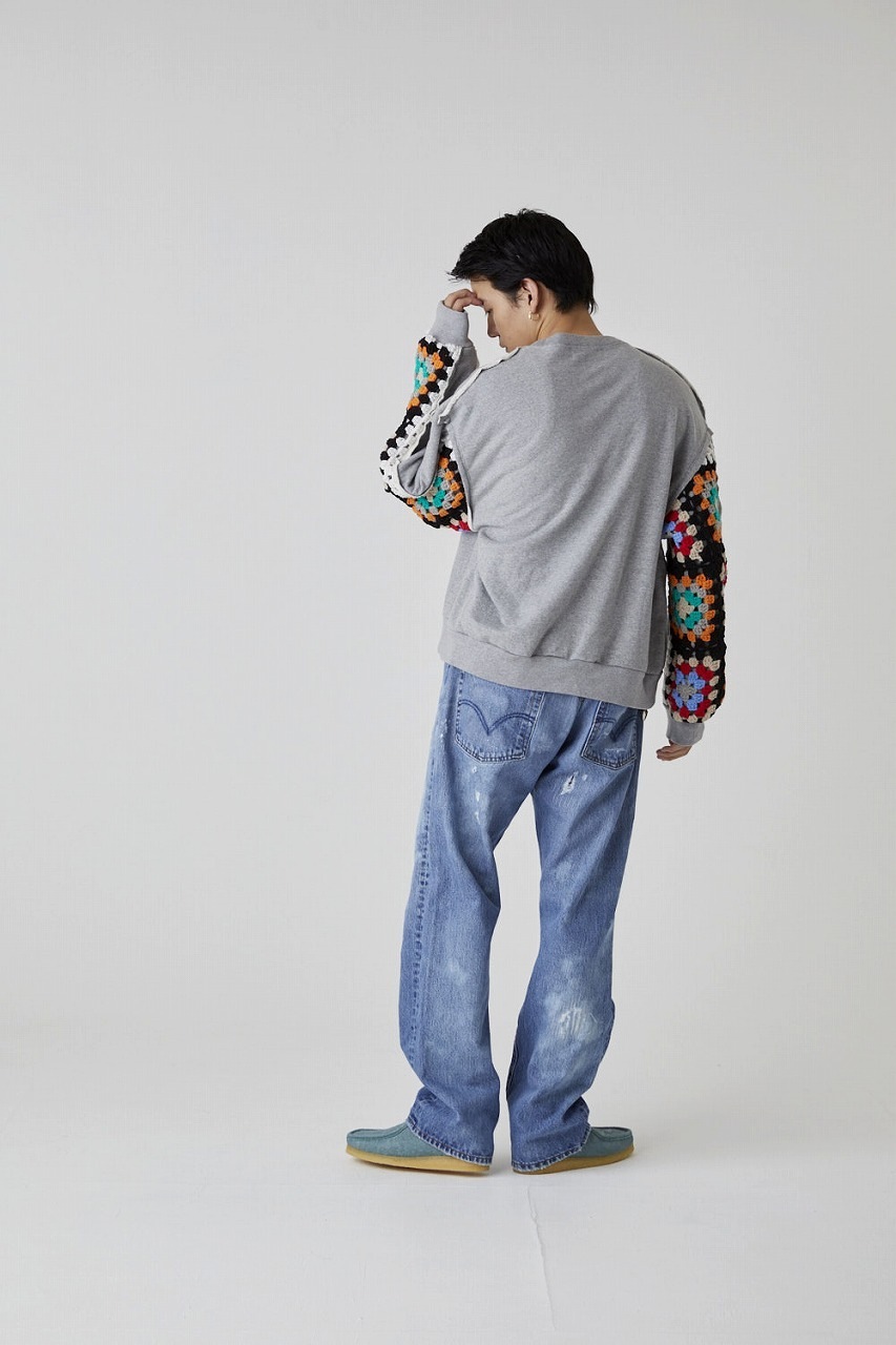 DISCOVEREDディスカバード】CROCHET SLEEVE SWEAT (3色）（DC-AW25-CU
