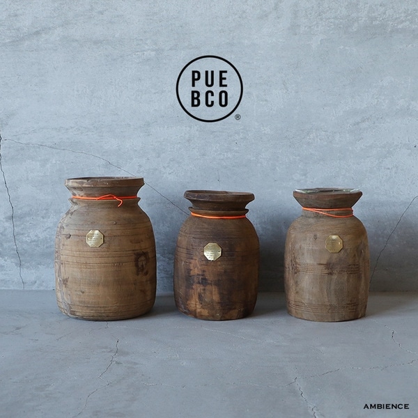 PUEBCO VINTAGE WOODEN POT W/GLASS CYLIND プエブコ 木製