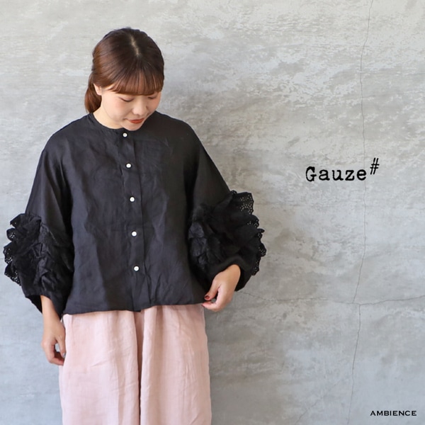 Gauze#/ガーゼ　 アンティークレース　フリルノースリーブブラウス Gauze#/ガーゼ アンティークレース フリルノースリーブブラウス