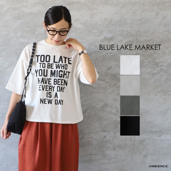 再値下げ　ロゴ　半袖　Tシャツ　グレージュ　日本製　BLUELAKEMARKET AZUL BY MOUSSY | ロゴグラフィック5分袖Tシャツ (Tシャツ