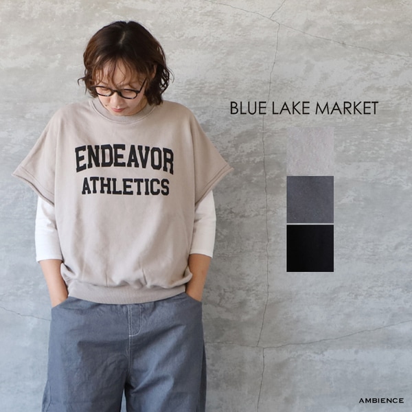 再値下げ　ロゴ　半袖　Tシャツ　グレージュ　日本製　BLUELAKEMARKET AZUL BY MOUSSY | ロゴグラフィック5分袖Tシャツ (Tシャツ