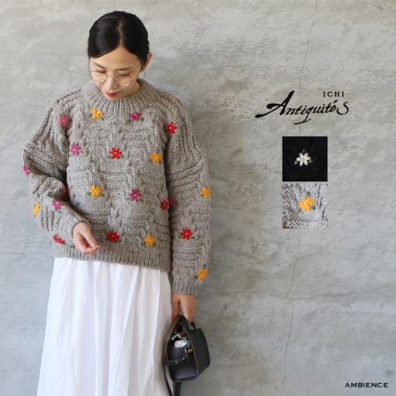 ICHI Antiquites イチアンティークス ペルーハンドニットプルオーバ ICHI Antiquite's イチアンティークス 花刺繍ペルーハンドニット