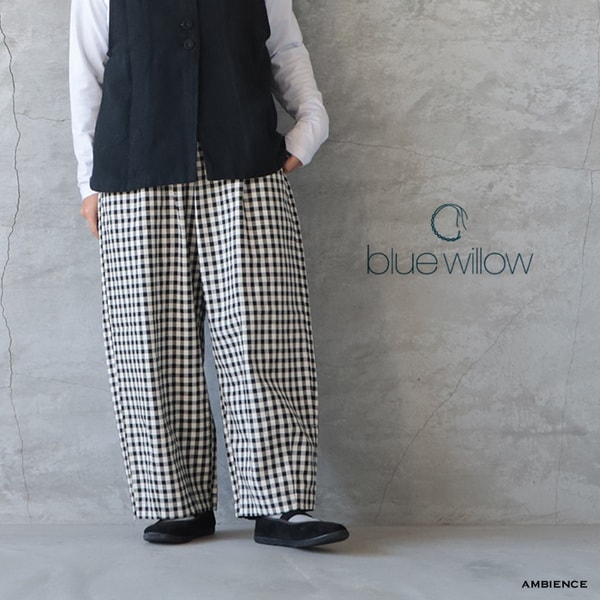 blue willow ブルーウィロウ ギンガムチェックタックバルーンパンツ