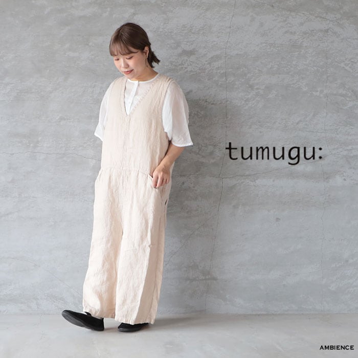 tumugu: ツムグ ソリトリネンサロペット ECRU ゆうパック発送 26春夏