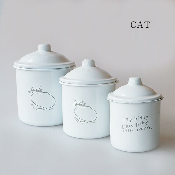 AXCIS アクシス ホーローキャニスターセット 猫 犬 ホワイト 3個セット