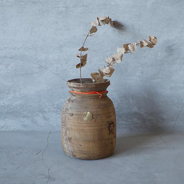 PUEBCO VINTAGE WOODEN POT W/GLASS CYLIND プエブコ 木製