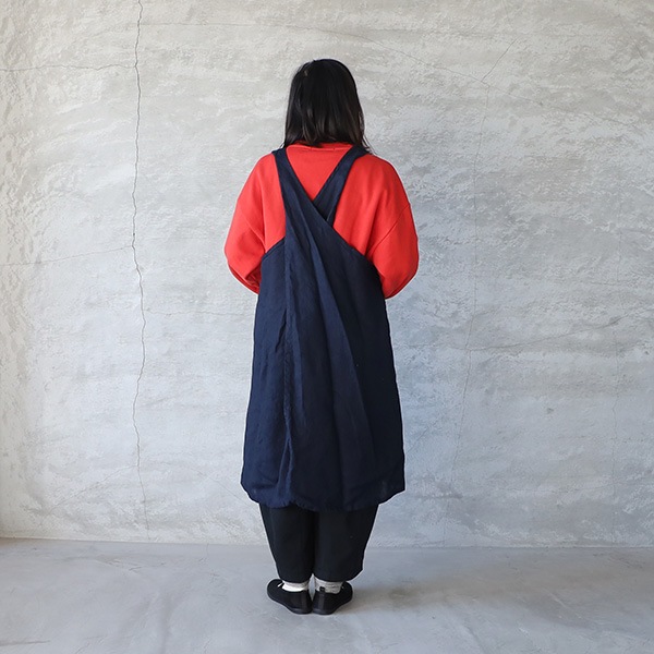 fog linen work リネンオーバーエプロン ネイビー Fog Linen Work（フォグリネンワーク）リネンオーバーエプロン
