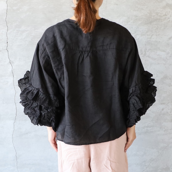 Gauze# ガーゼ G1077 レースフリルスリーブブラウスNoir ゆう