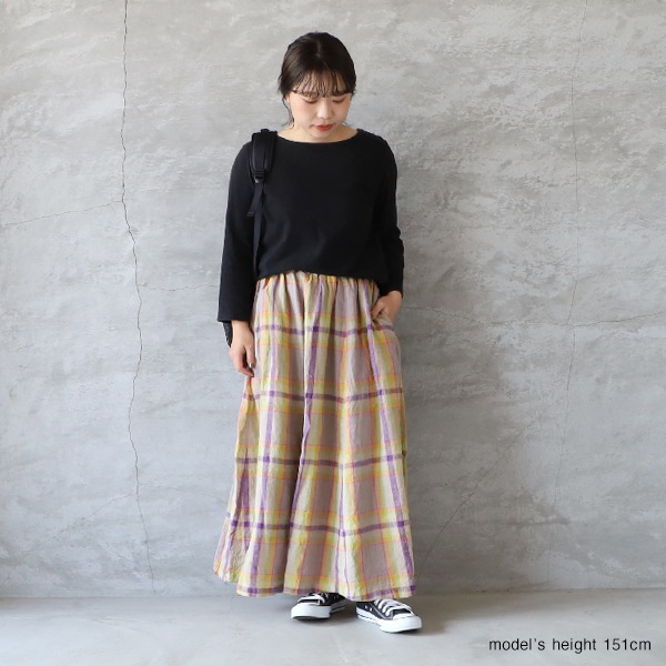 ICHI Antiquite's リネンコットンギャザーチェックスカート ゆう
