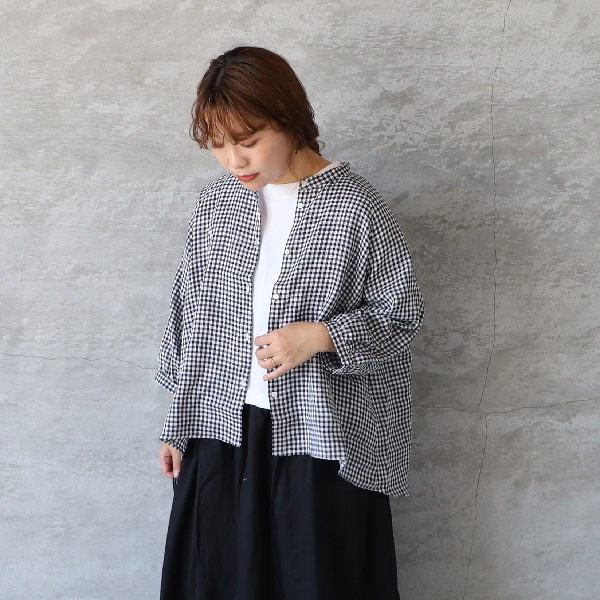 nachukara ナチュカラ 先染めリネンバンドカラーブラウス メール便対応