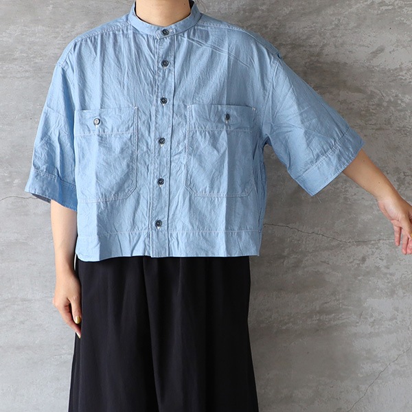 極美品♪ICHI◇イチ◇ライトデニム半袖ワイドシャツ インディゴ