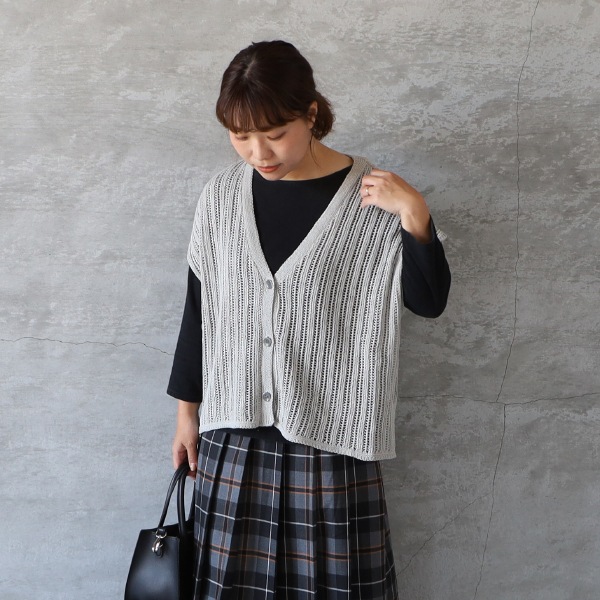 ✳︎✳︎美品✳︎✳︎ Gauze# ガーゼ インディゴ サスペンダー スカート 春夏秋冬 sabbatum サバタム コットンニット透かし編みVネック