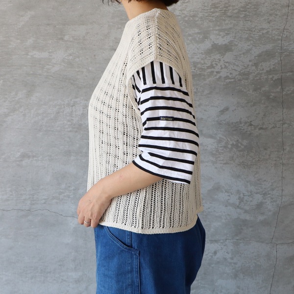sabbatum サバタム コットンニット透かし編みクルーネックベスト