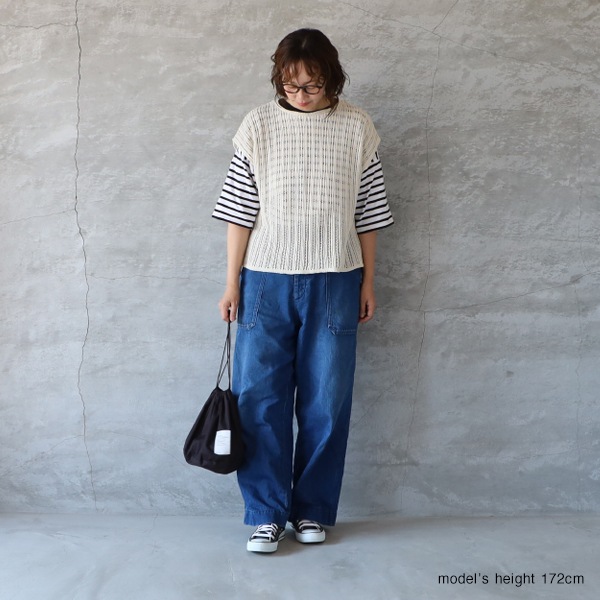 sabbatum サバタム コットンニット透かし編みクルーネックベスト